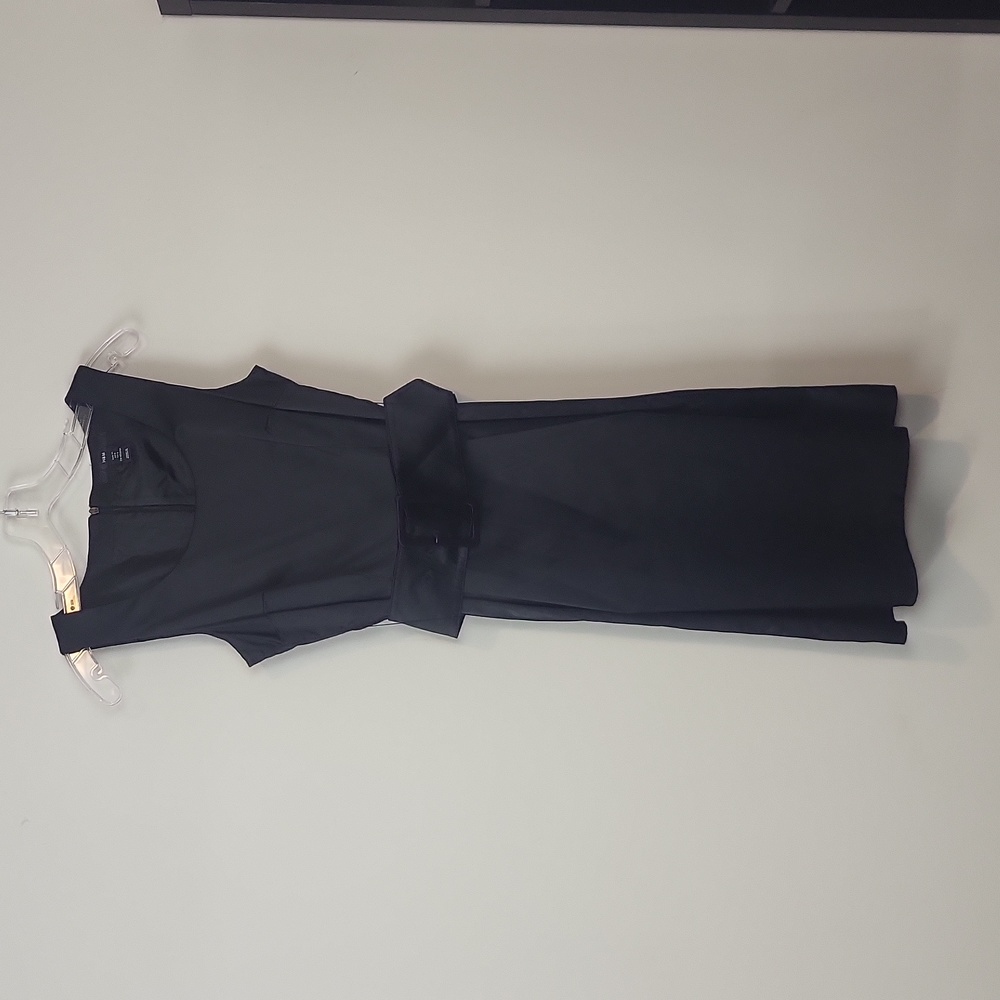 H&M Black Cotton Poly Sleeveless Wide Belt Satin Sheath Dress